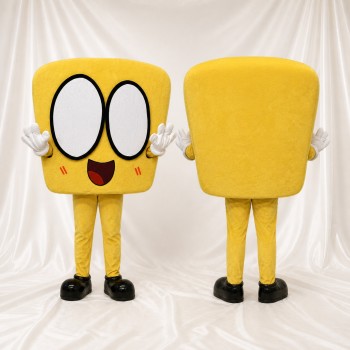 Personnage carré jaune Costume de mascotte intégral pour adultes Salons professionnels