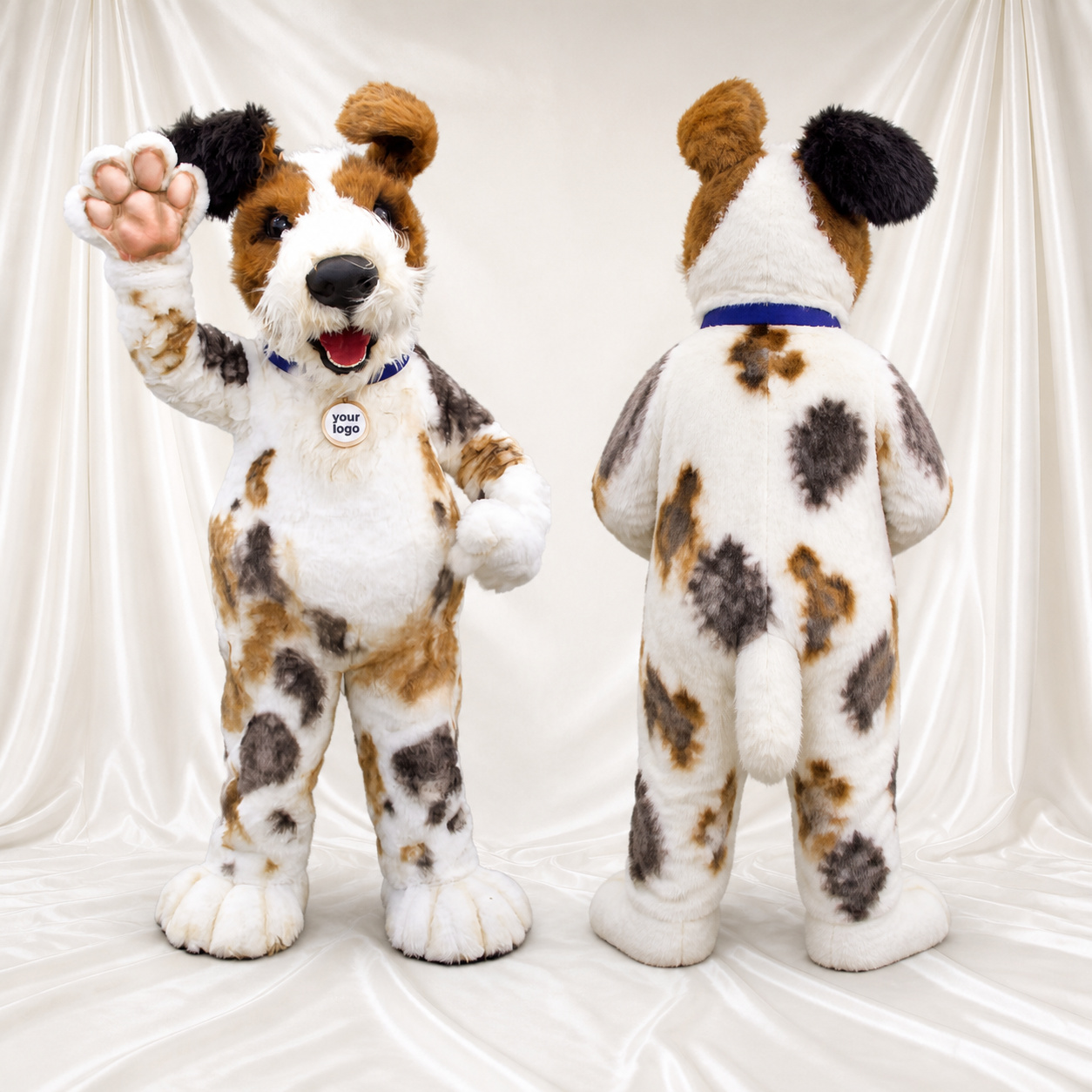 Chien blanc tacheté Costume de mascotte intégral pour adultes Événements scolaires Chien blanc tacheté Costume de mascotte intégral pour adultes Événements scolaires