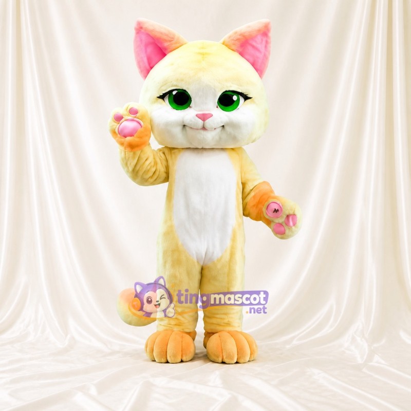 Cream Cat Mascot Costume Full Body for Adults School Events