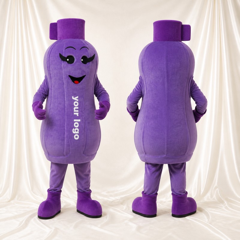 Purple Product Shaped Bottle Mascot Costume Full Body for Adults Trade Shows