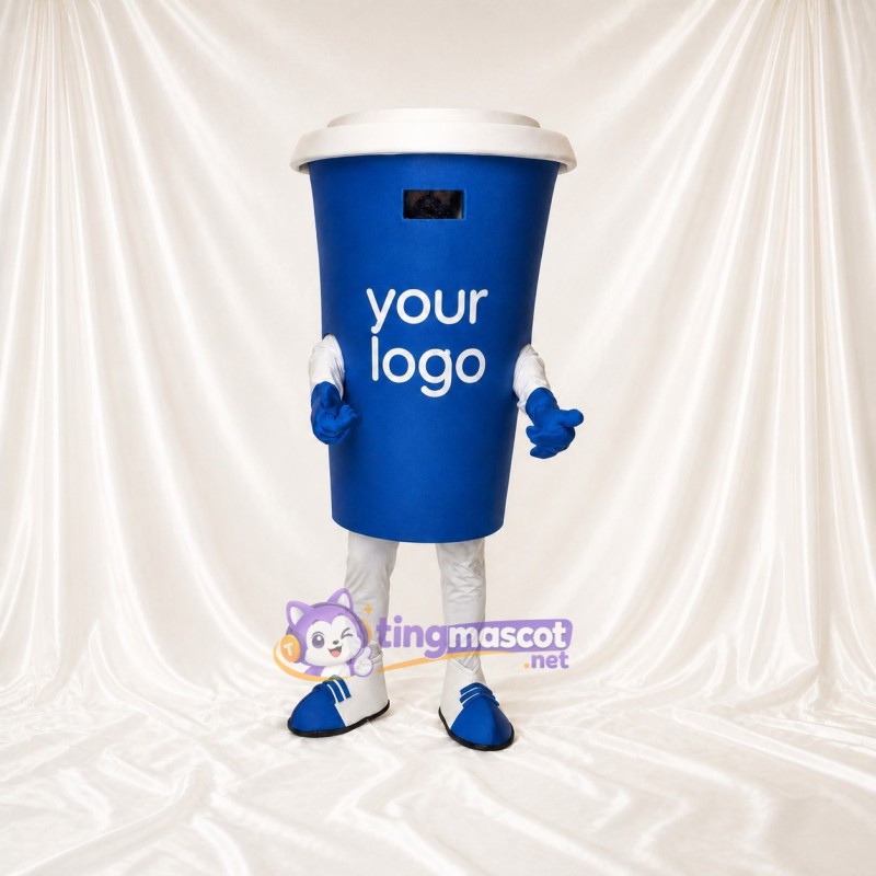 Blue Drink Cup Mascot Costume Full Body for Adults Trade Shows