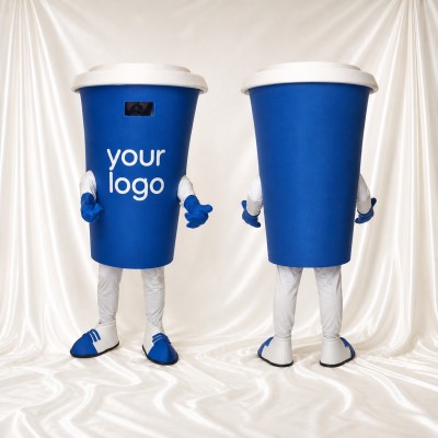 Blue Drink Cup Mascot Costume Full Body for Adults Trade Shows