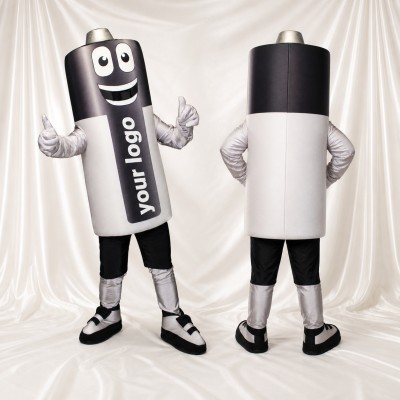 Black Battery Mascot Costume Full Body for Adults Trade Shows