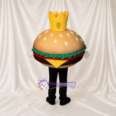Hamburger King Mascot Costume Full Body for Adults School Events