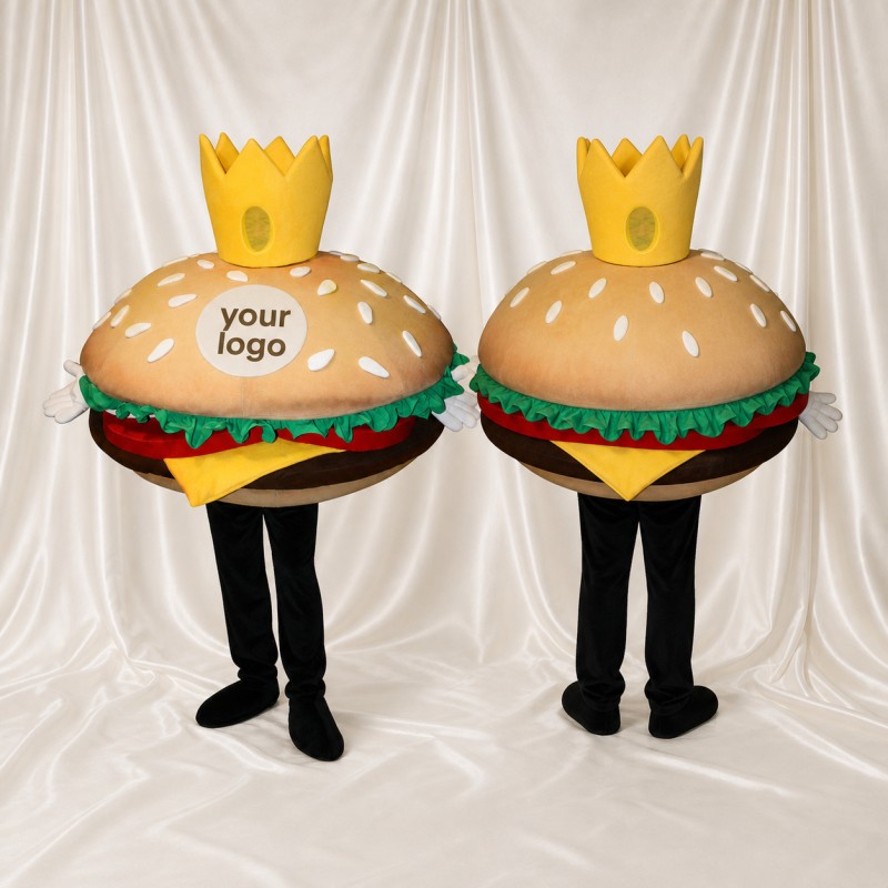 Hamburger King Mascot Costume Full Body for Adults School Events