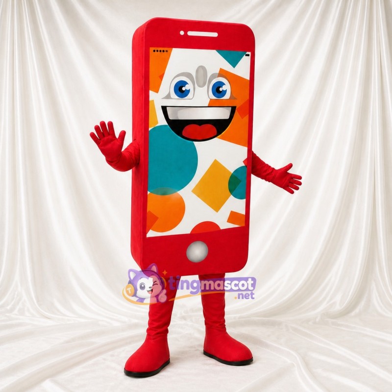 Red Smartphone Mascot Costume Full Body for Adults Trade Shows
