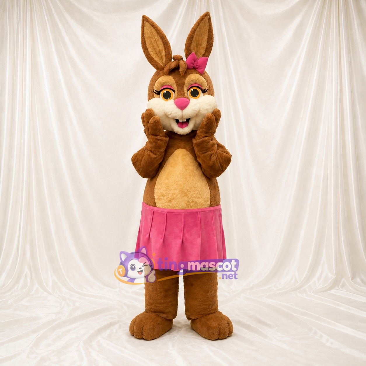 Brown Cartoon Facial Rabbit Mascot Costume Full Body for Adults School Events Brown Cartoon Facial Rabbit Mascot Costume Full Body for Adults School Events