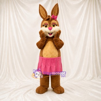 Brown Cartoon Facial Rabbit Mascot Costume Full Body for Adults School Events