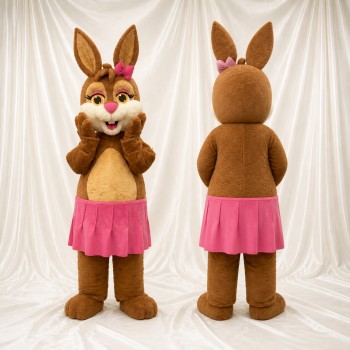 Brown Cartoon Facial Rabbit Mascot Costume Full Body for Adults School Events