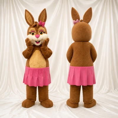 Brown Cartoon Facial Rabbit Mascot Costume Full Body for Adults School Events