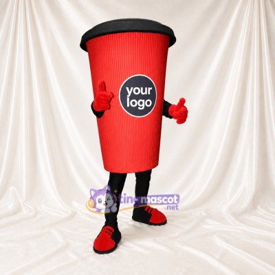 Red Coffee Cup Mascot Costume Full Body for Adults Trade Shows