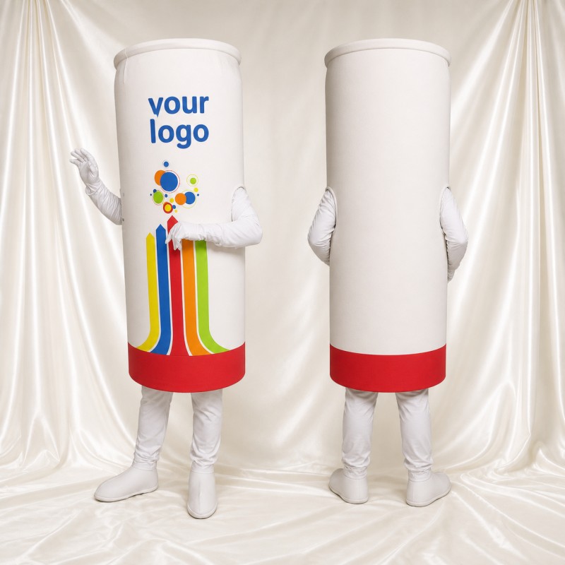 White Tube Character Mascot Costume Full Body for Adults Trade Shows