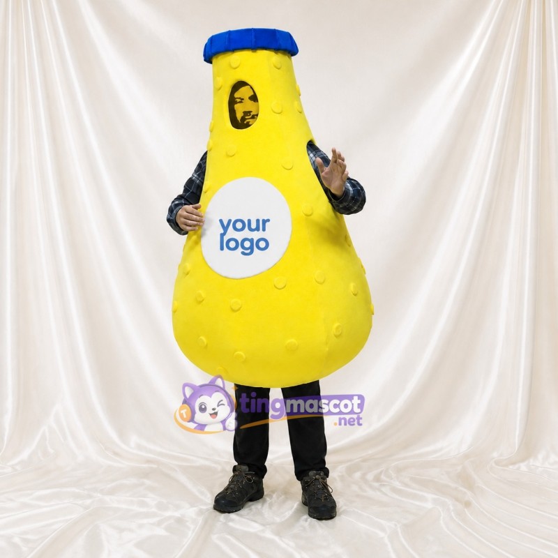 Yellow and Blue Bottle Mascot Costume Full Body for Adults Trade Shows