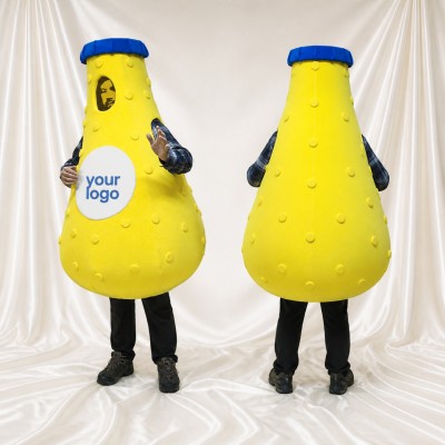 Yellow and Blue Bottle Mascot Costume Full Body for Adults Trade Shows