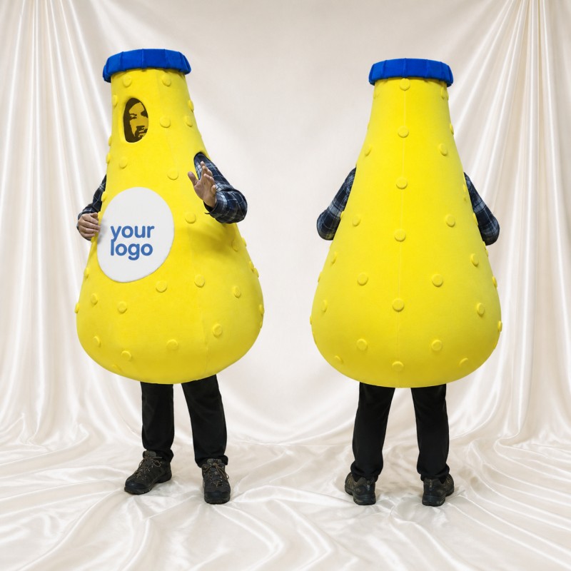 Yellow and Blue Bottle Mascot Costume Full Body for Adults Trade Shows
