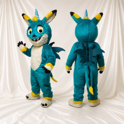 Teal Dragon Mascot Costume Full Body for Adults School Events