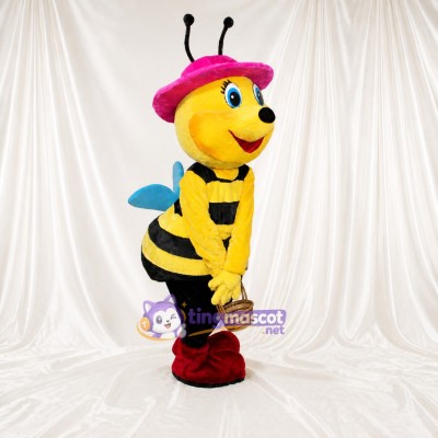 Yellow and Pink Bee Mascot Costume Full Body for Adults School Events