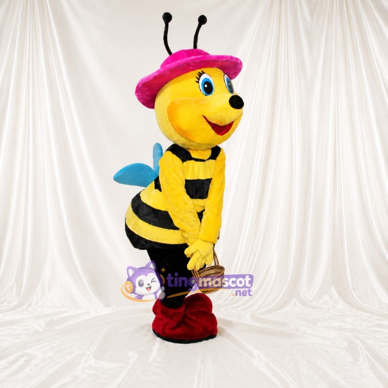 Yellow and Pink Bee Mascot Costume Full Body for Adults School Events