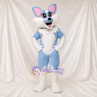 Light Blue Fox Mascot Costume Full Body for Adults School Events