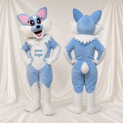 Light Blue Fox Mascot Costume Full Body for Adults School Events