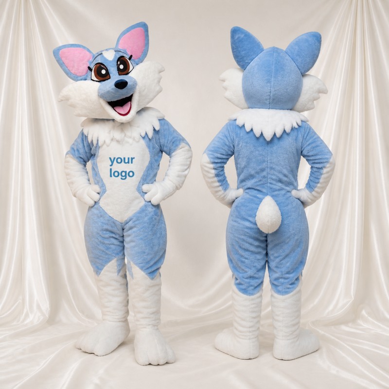 Light Blue Fox Mascot Costume Full Body for Adults School Events
