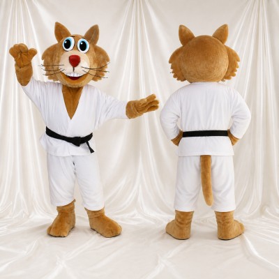 Karate Cat Mascot Costume Full Body for Adults Sports Events