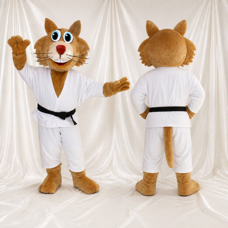 Karate Cat Mascot Costume Full Body for Adults Sports Events