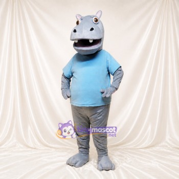 Gray Hippo Mascot Costume Full Body for Adults School Events