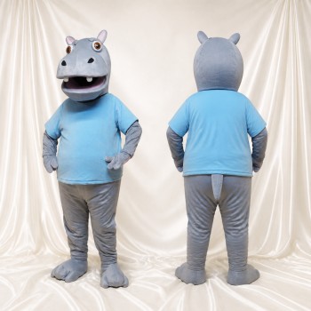 Gray Hippo Mascot Costume Full Body for Adults School Events