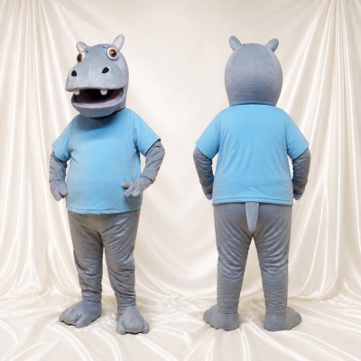 Gray Hippo Mascot Costume Full Body for Adults School Events