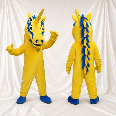 Yellow Unicorn Mascot Costume Full Body for Adults School Events