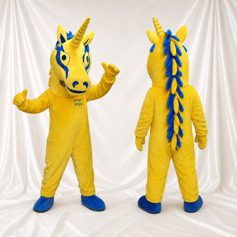 Yellow Unicorn Mascot Costume Full Body for Adults School Events