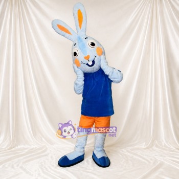 Light Blue Rabbit Athlete Mascot Costume Full Body for Adults Sports Events