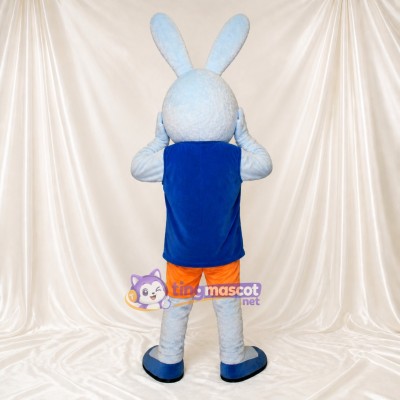Light Blue Rabbit Athlete Mascot Costume Full Body for Adults Sports Events