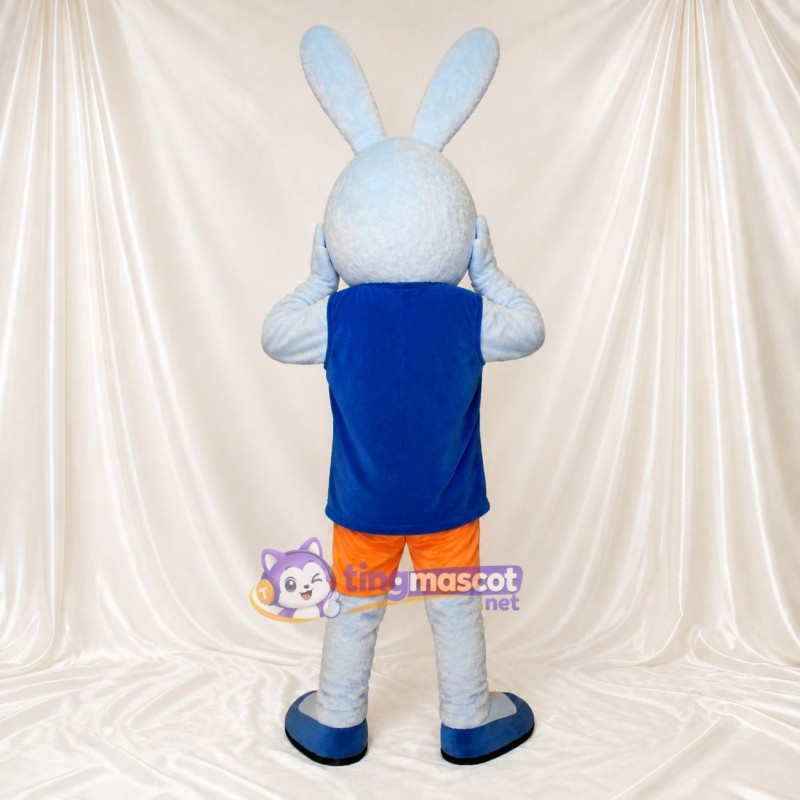 Light Blue Rabbit Athlete Mascot Costume Full Body for Adults Sports Events
