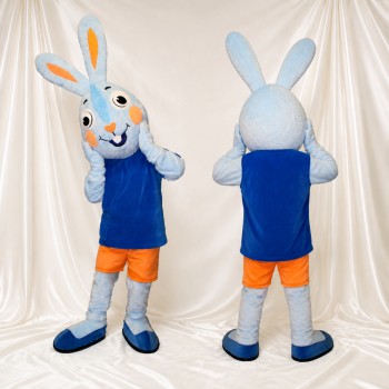 Light Blue Rabbit Athlete Mascot Costume Full Body for Adults Sports Events