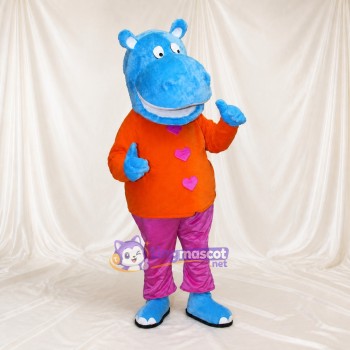 Blue Hippo Mascot Costume Full Body for Adults School Events