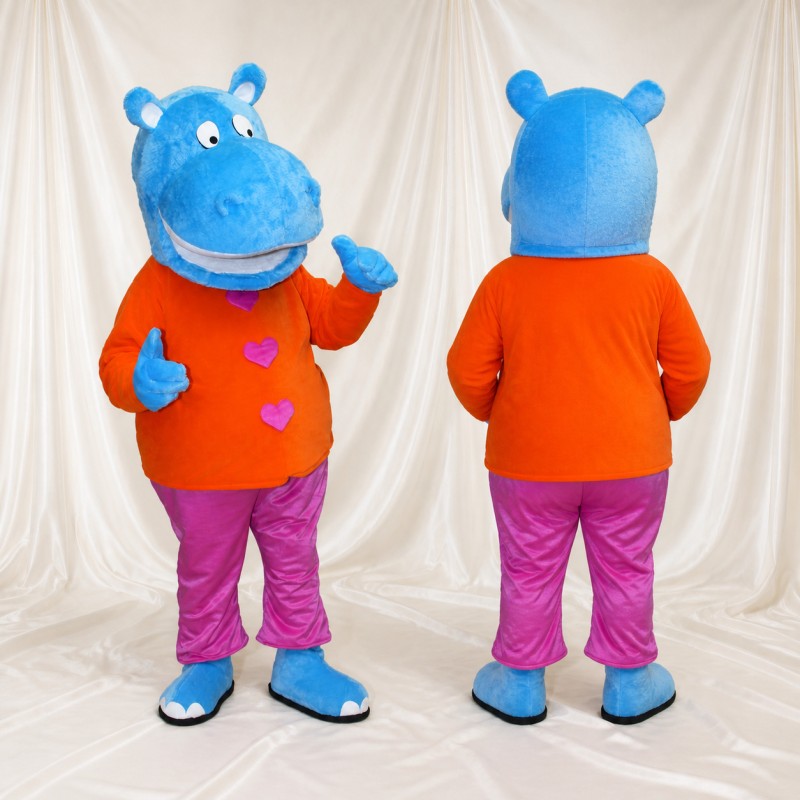 Blue Hippo Mascot Costume Full Body for Adults School Events
