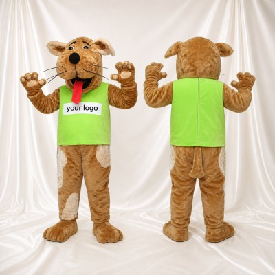 Brown Construction Dog Mascot Costume Full Body for Adults School Events