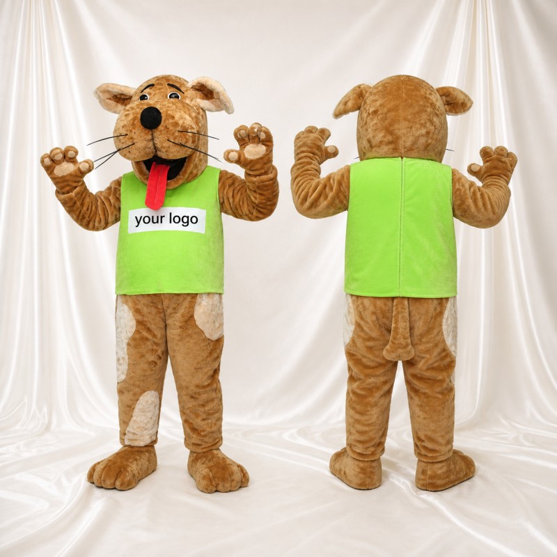 Brown Construction Dog Mascot Costume Full Body for Adults School Events
