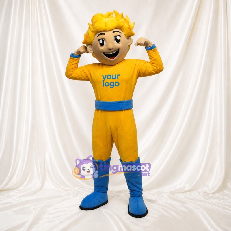 Yellow Superhero Boy Mascot Costume Full Body for Adults School Events