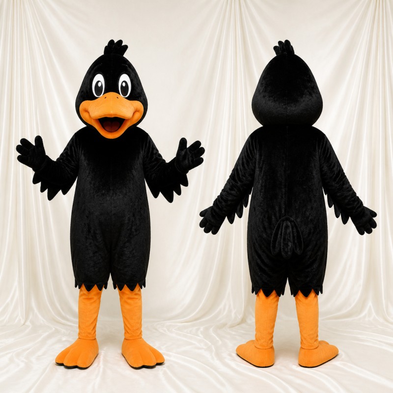 Black Construction Bird Mascot Costume Full Body for Adults School Events