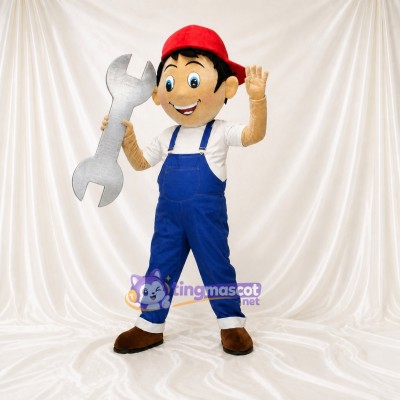 Mechanic Boy Mascot Costume Full Body for Adults Promotions