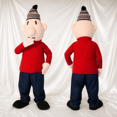 Red Cartoon Man Mascot Costume Full Body for Adults School Events