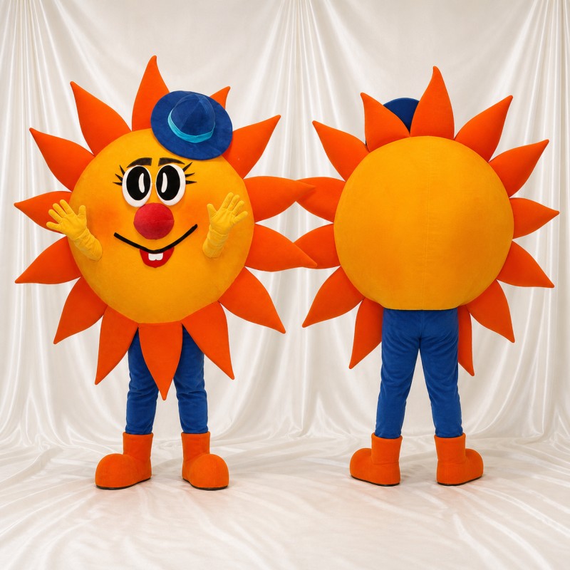 Orange Sun Character Mascot Costume Full Body for Adults School Events