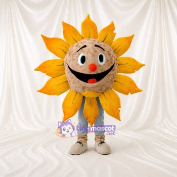 Beige Sonnenblume Maskottchenkostüm Ganzkörper für Erwachsene Gastronomieveranstaltungen