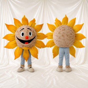 Beige Sonnenblume Maskottchenkostüm Ganzkörper für Erwachsene Gastronomieveranstaltungen