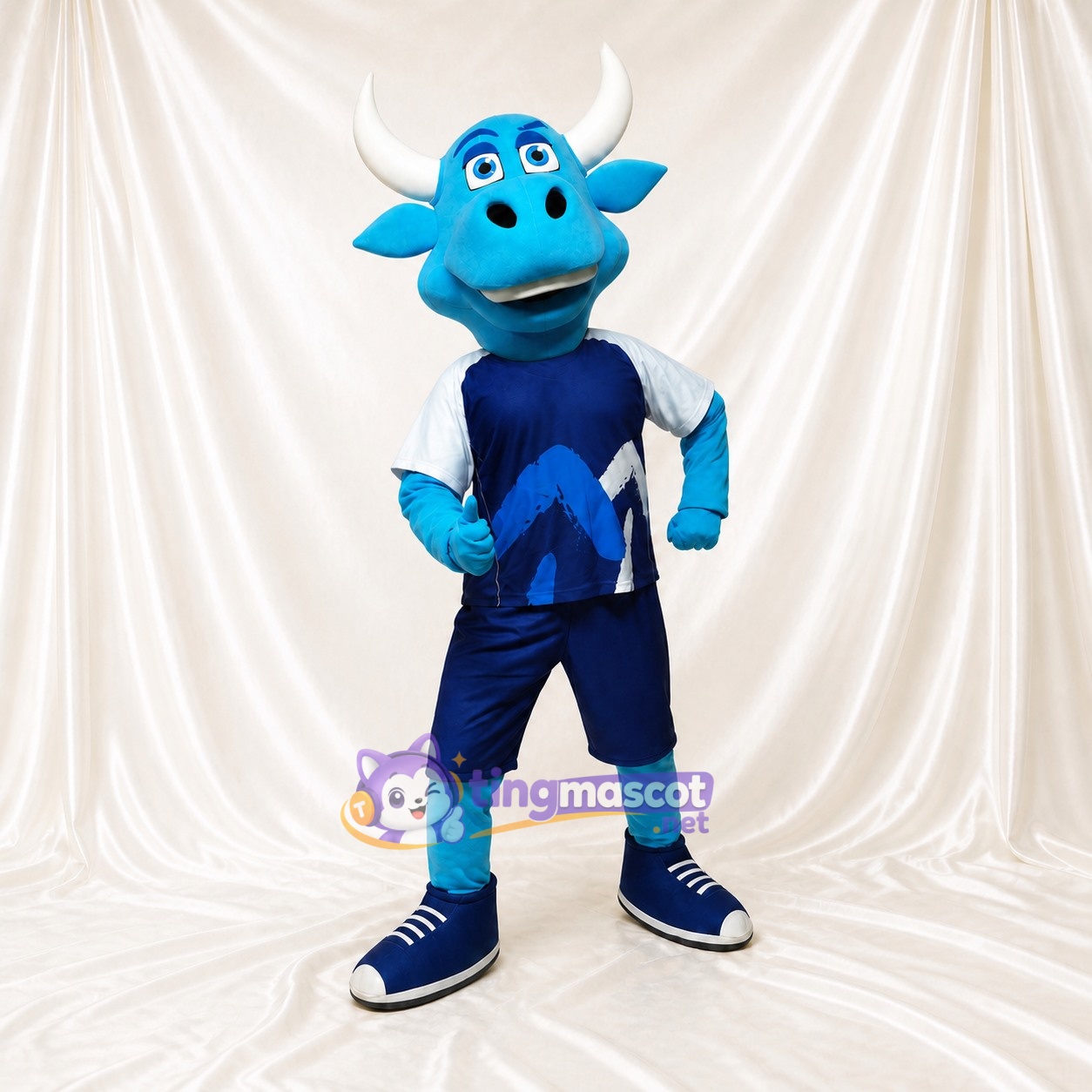 Athlète taureau en uniforme bleu d'équipe Costume de mascotte intégral pour adultes Événements sportifs