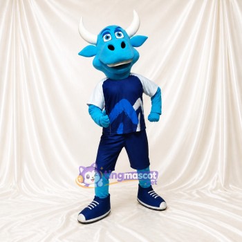 Blue Team Uniform Bull Athlete Mascot Costume Full Body for Adults Sports Events
