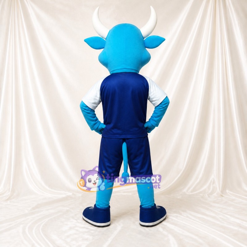 Blue Team Uniform Bull Athlete Mascot Costume Full Body for Adults Sports Events